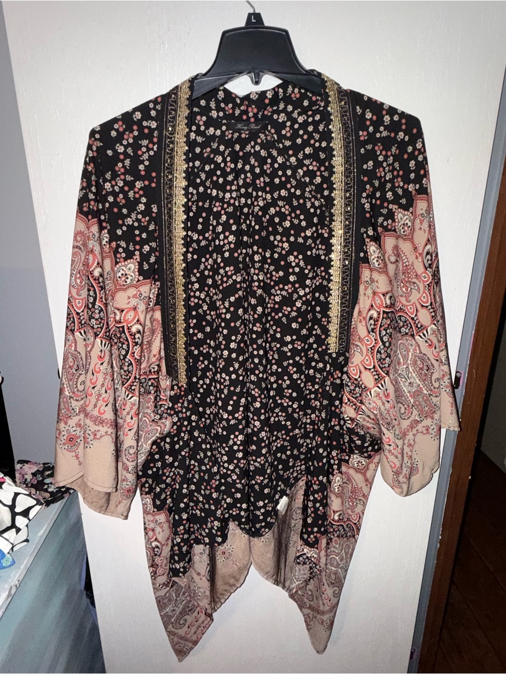 Honey Punch Black Floral & Blush Open Kimono